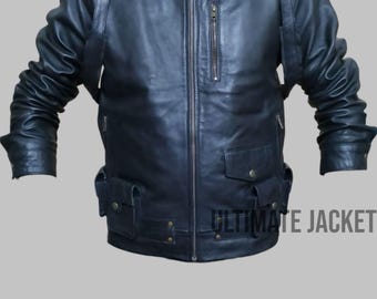 Chaquetas de cuero negras Thunderbolts, chaqueta negra con funda