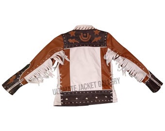 Chaqueta de cuero estilo western hecha a mano con flecos / Conjunto de ropa vaquera vintage con tachuelas estilo rodeo