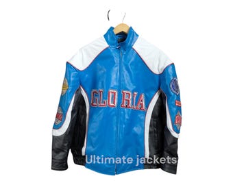 Chaqueta bomber de cuero auténtico Pglang hecha a mano de Kendrick Lamar para el Super Bowl