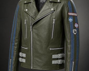 Chaqueta de motociclista para cosplay de KH3 / Traje de cuero verde oliva hecho a mano / Disfraz de cuero de Sora para Halloween Town