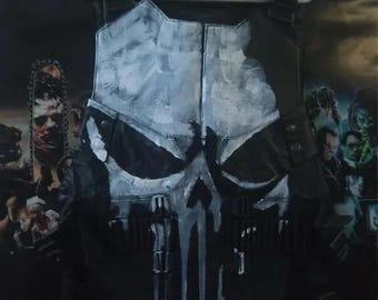 Hand Painted Skull Tactical Vest - Leather Combat Armor Costume