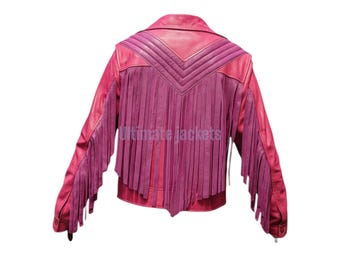 New Pink Costume Cosplay Garbage Men II Pink Fringe Real Leather Jacket