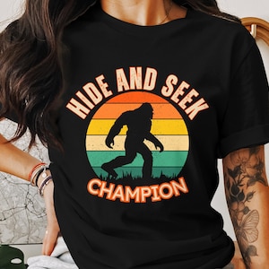 Bigfoot T-Shirt Hide and Seek Champion Retro Sasquatch Gift Funny Mythical Creature Tee Unique Bigfoot Apparel