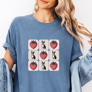 Boston Terrier Strawberry T-Shirt - Adorable Dog and Fruit Graphic Tee - Cute Summer Pet Lover Shirt - Kawaii Boston Terrier Gift Idea