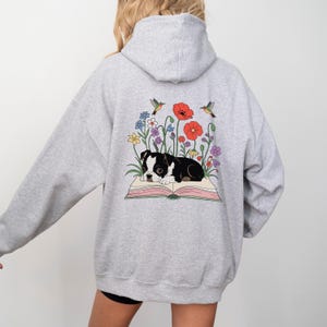 Boston Terrier Flower Book Hoodie - Cute Floral Hummingbird Pet Lover Sweatshirt - Cozy Animal Hoodie Gift for Boston Terrier Owners
