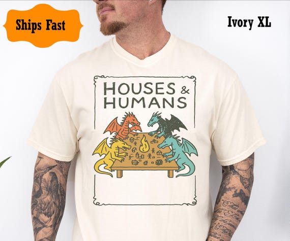 Funny DnD Shirt Houses and Humans Tee for Gamers  Dungeons and Dragons Gift  RPG Tabletop Nerd Tee  DM Retro 90s Dragon Shirt