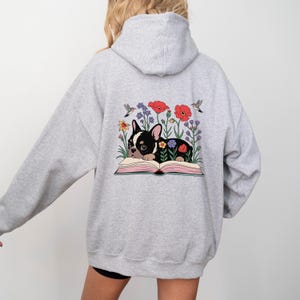 French Bulldog Flower Book Hoodie - Cute Floral Hummingbird Pet Lover Sweatshirt - Cozy Animal Hoodie Gift for French Bulldog Owners
