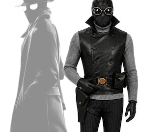 Costume completo di Spider-Noir con gilet in pelle, cintura in pelle, maschera di Spider-Noir, stivali, tuta di Spider-Man per cosplay, regalo di Spider-Man, regalo per la festa del papà