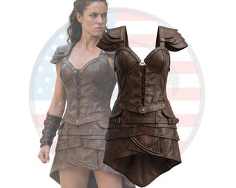 Medieval Armor Women, Viking Leather Armor Set, Fantasy LARP Costume with Corset, Bracers, Gauntlets and Leather Boots