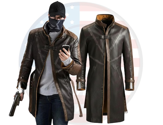 Aiden Pearce Watch Dogs Leather Trench Coat Mens Cosplay Jacket