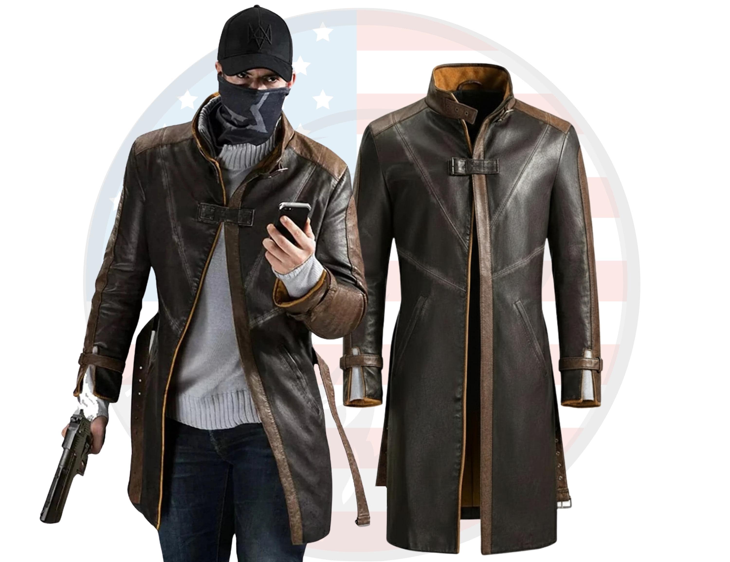 Aiden Pearce Watch Dogs Leather Trench Coat Mens Cosplay Jacket - Etsy