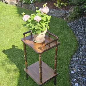 Vintage Two-Tier Wooden Plant Stand with Spindle Legs – Mid-Century Accent Table - Vintage Telephone stand table