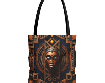 African Art Tote Bag - Mask Design, Ethnic Market Bag, Handbag for Women, Canvas Tote, Shopping Bag, Tribal Print Purse