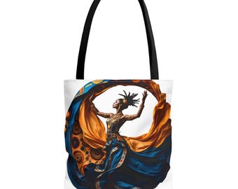 Dancer Tote Bag, African Artistic Design, Ethnic Dance Shoulder Bag, Cultural Print Handbag, Dance Lover Gift, Black History Month Purse