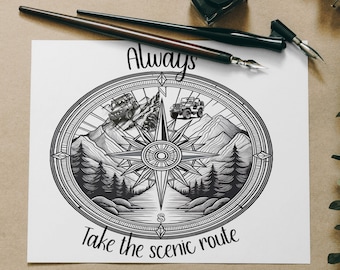 Always take the scenic route png design, sublimation projects 300 dpi design + free designs