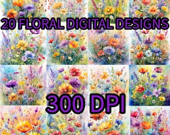 20 floral digital designs, INSTANT DOWNLOAD, summer flowers, sublimation designs, scrapbooking designs, PNG flowers