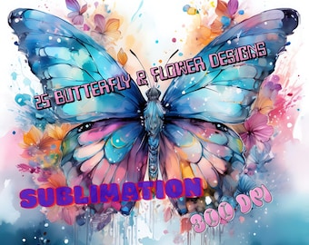 25 Butterfly and flower designs, sublimation projects, nature, outdoor, garden, png, tumbler wrap