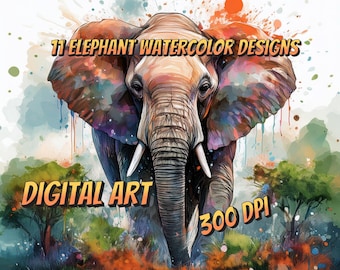 11 African Elephant digital files download, Safari, Africa, PNG, Watercolor