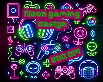 Neon sign gaming design, neon gaming controller, neon gaming tumbler wrap, png + free designs