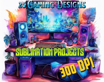 25 Gaming sublimation designs, Gamer bundle, Gaming controller, Sublimation projects