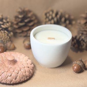 Vela de cemento hecha a mano con forma de bellota, cera de soja 100 % natural con aromas a bosque, decoración rústica otoñal.