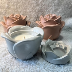 Rose Shaped Soy Wax Candles,  Handmade Cement Vessel. Floral Scents, Vegan & Non-Toxic Eco-Friendly Gift.