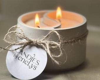Handmade Soy Wax Candle: Relaxing essences, Yin Yang Cement Vessel