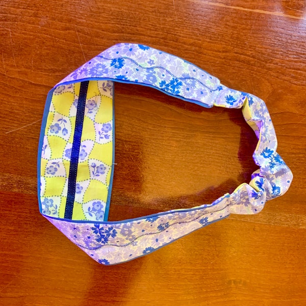 Blue and Yellow Reversible Headband - Liberty of London Fabric