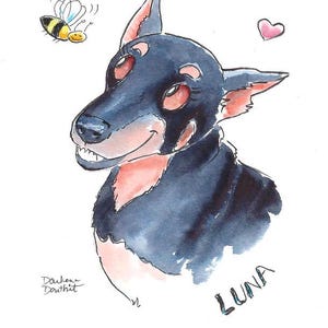 Custom Caricature Cartoon Portrait Illustration Watercolor Mix Dog/Cat/Pet BUST  sent to you as a Digital File