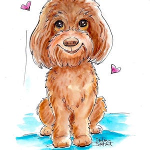 Custom Water Color and Ink Whimsical Caricature Pet Portrait Custom Hand Painted Plus Free 200 dpi jpg