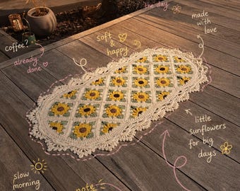 Sunflower Table Runner Crochet Pattern - PDF in English & Dutch