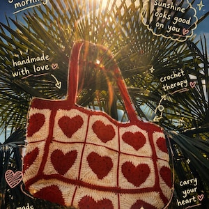 Rectangular Heart Granny Square Tote Bag Crochet Pattern - PDF