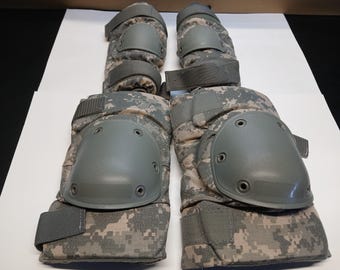 Genuine US Military Elbow and Knee Pad Set. ACU Camouflage. Durable and Made in the USA.   4 Pcs Total in Set. Great Value and a Great Deal