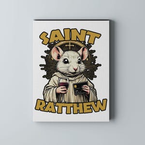Saint Ratthew Canvas Art - Quirky Rat Wall Art Print, Unique Gift Idea
