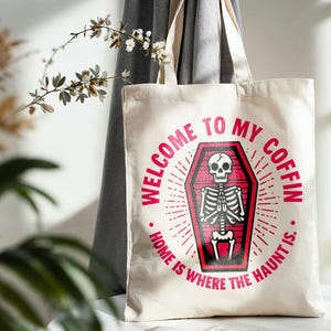 Gothic Skeleton Coffin Tote Bag - Halloween Trick or Treat, Witchy Room Decor, Spooky Gift