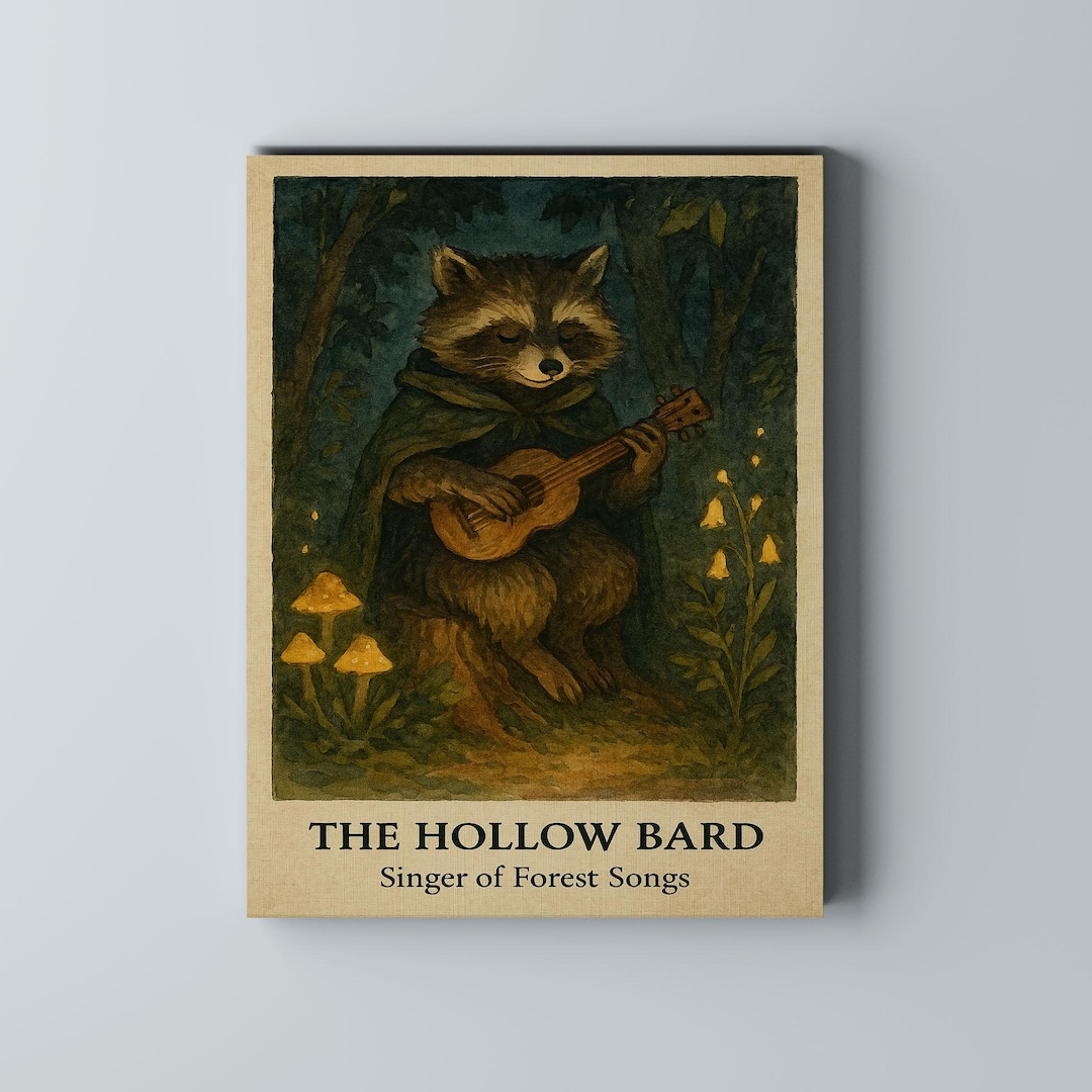 Enchanted Forest Raccoon Bard Canvas Art, Whimsical Animal Musician ...