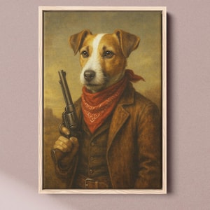 Le bandit - toile encadrée Jack Russell Terrier - art mural portrait de chien style vintage
