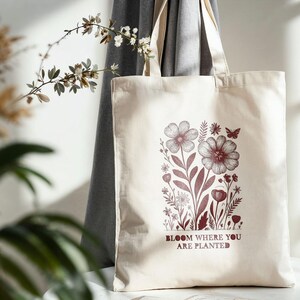 Elegant Floral Tote Bag - Durable Cotton Canvas, Botanical Print, Perfect for Everyday Use