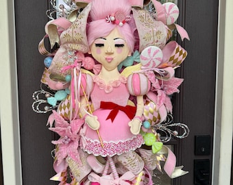 Pink Sugar Plum Fairy Christmas Wreath | Whimsical Holiday Door Decor | Nutcracker Ballerina Wreath