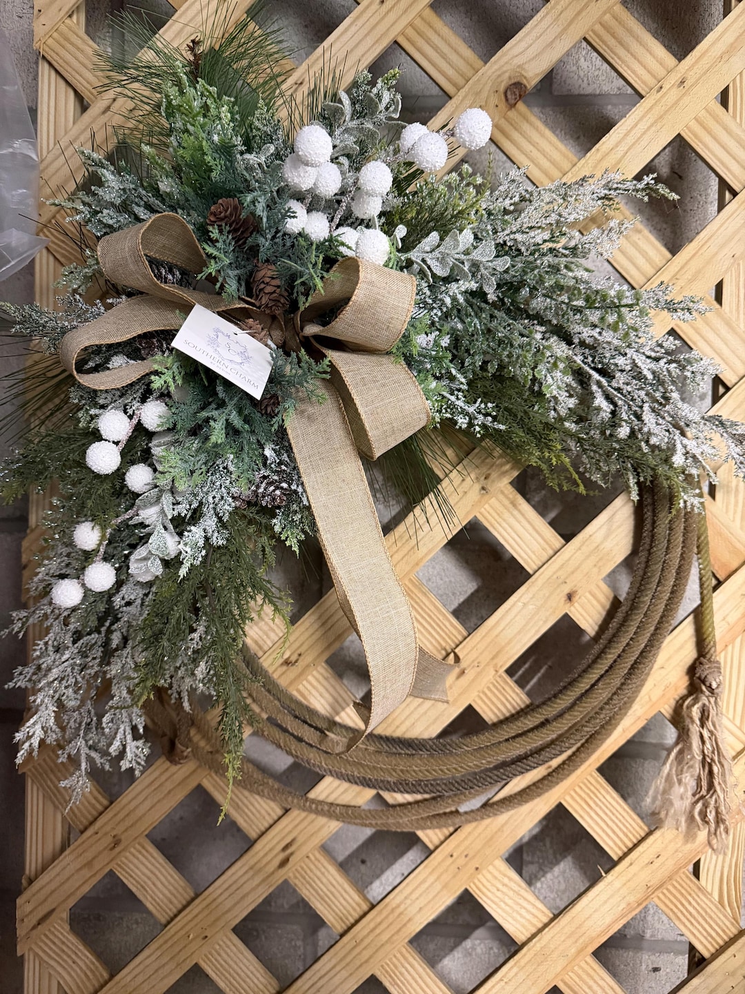 Rustic Winter Rope Wreath • Farmhouse Christmas Door Decor • Frosted ...