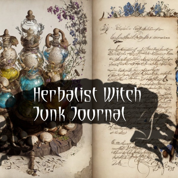 Herbalist Hedge Witch Apothecary Potions, Goblincore Digital Junk Journal Pages, Digital Scrapbook Paper, herbalist pages ephemera