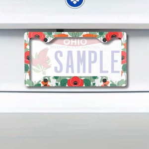 Floral License Plate Frame, Poppy Car Accessory, Gift for Car Lovers, Home Decor, Stylish License Plate Holder, Cute Car License Plate Cover
