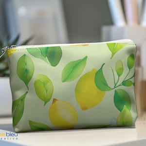 Lemon Accessory Pouch, Watercolor Citrus Zipper Bag, Travel Makeup Organizer, Best Friend Gift, Her Pencil Pouch, Cute Zipper Accessory Bag