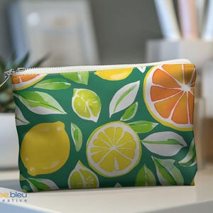 Citrus Zipper Bag, Lemon Lime Orange Accessory Pouch w T-bottom, Travel Makeup Organizer, Best Friend Gift, Feminine Hygiene Storage, Pencil