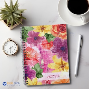 Floral Spiral Notebook, Cute Colorful Watercolor Spring Flower Journal, Organizer, Notes, Student, Mom, Teacher, Aunt, Grandma Mindful Gift