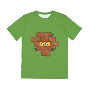Pixel Art Jake the Dog Polyester Tee, Adventure Time Shirt, Cartoon Character Men's Top, Graphic Tee, Fun Tee for Him