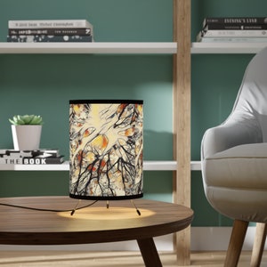 Tree Lamp|Neutral Colors| Artistic Design | Bohemian Lamp |Great Gift|Tripod Lamp| Bedroom Lamp| with High-Res Printed Shade, US\CA plug