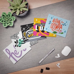 Conjunto de cartões comemorativos, design de mural, pacote com 5 cartões com envelopes, papelaria artística para feriados e aniversários