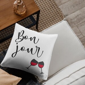 Bonjour Customized Throw Pillow, Home Decor, Housewarming Gift - Spun Polyester Square Pillow, Customized Pillow, Throw Pillow, Decorative