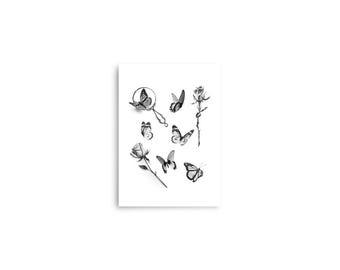 Butterfly Tattoo Flash | Tattoo Designs | Feminine Wall Art | Dainty Wall Decor | Tattoo Flash Prints | Cool Home Decor | Dorm Room Decor